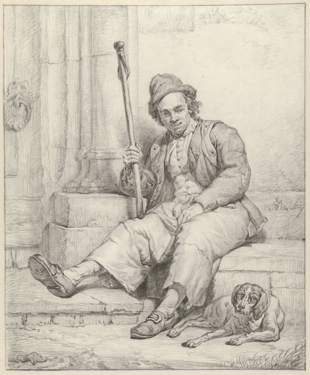 Sitzender Mann mit Hund von Abraham van Strij (I)