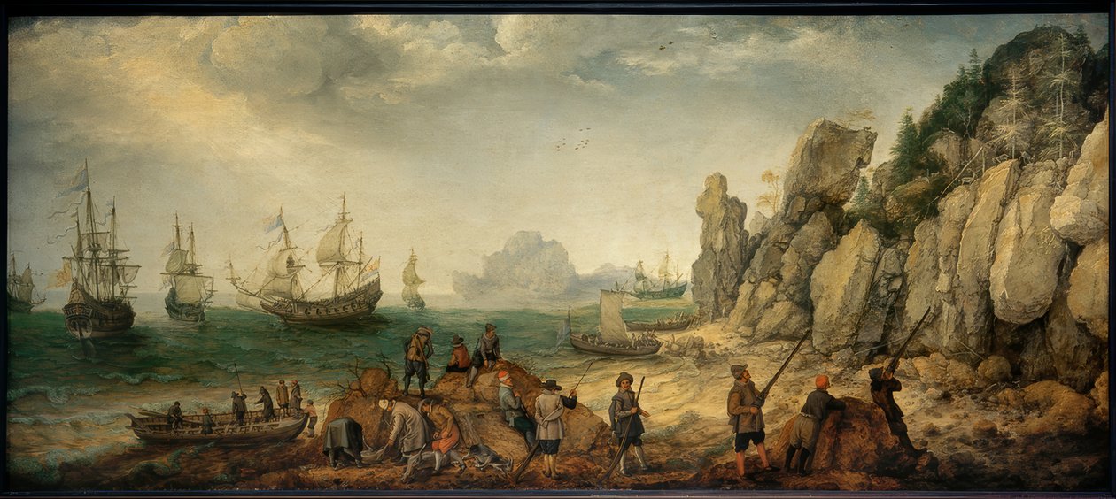 Wildziegenjagd an felsiger Meeresküste von Adam Willarts