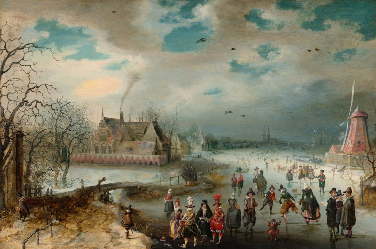 Schlittschuhlaufen auf dem zugefrorenen Amstel-Fluss von Adam van Breen