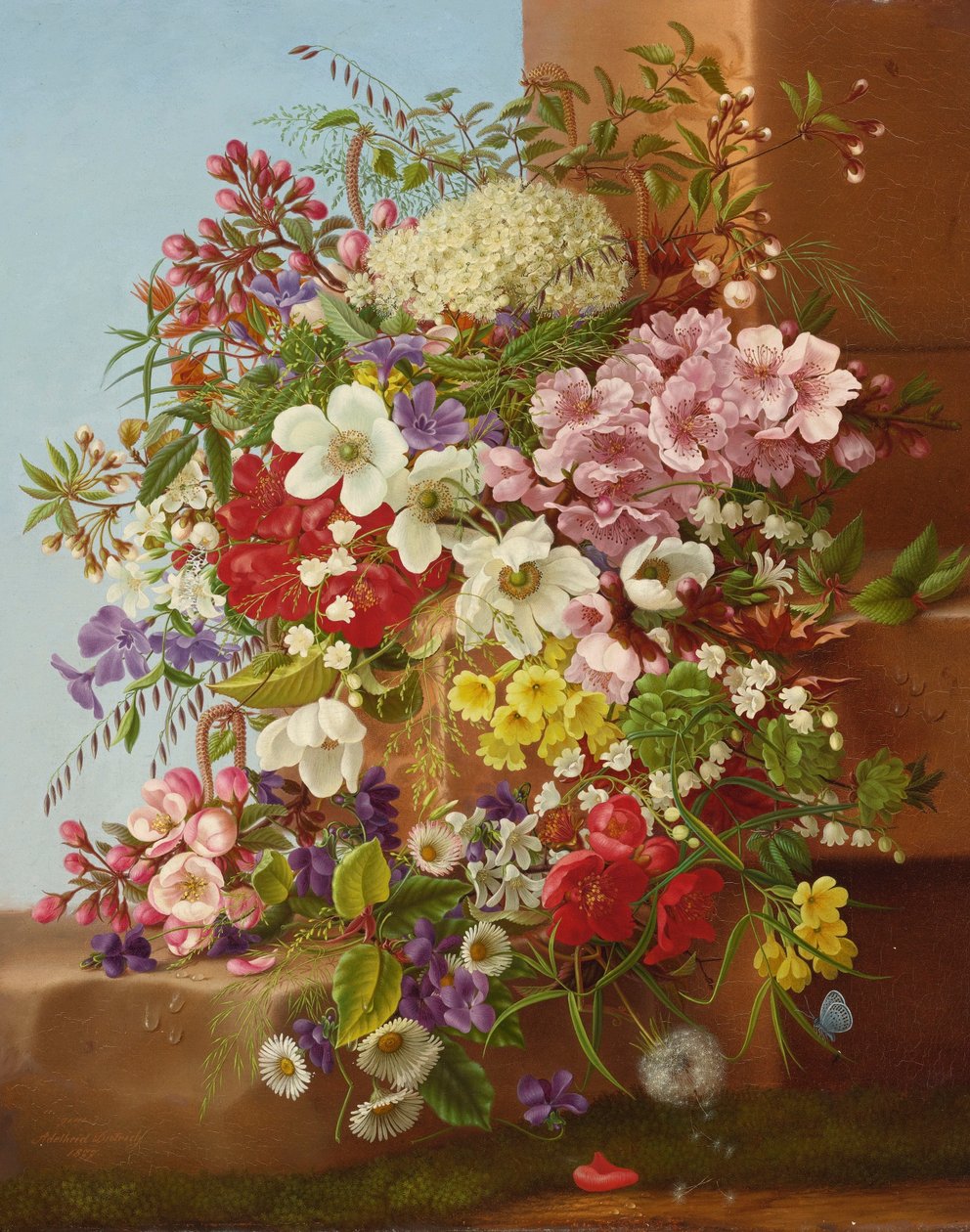 Eine Fülle von Blumen auf einem Steinsims von Adelheid Dietrich