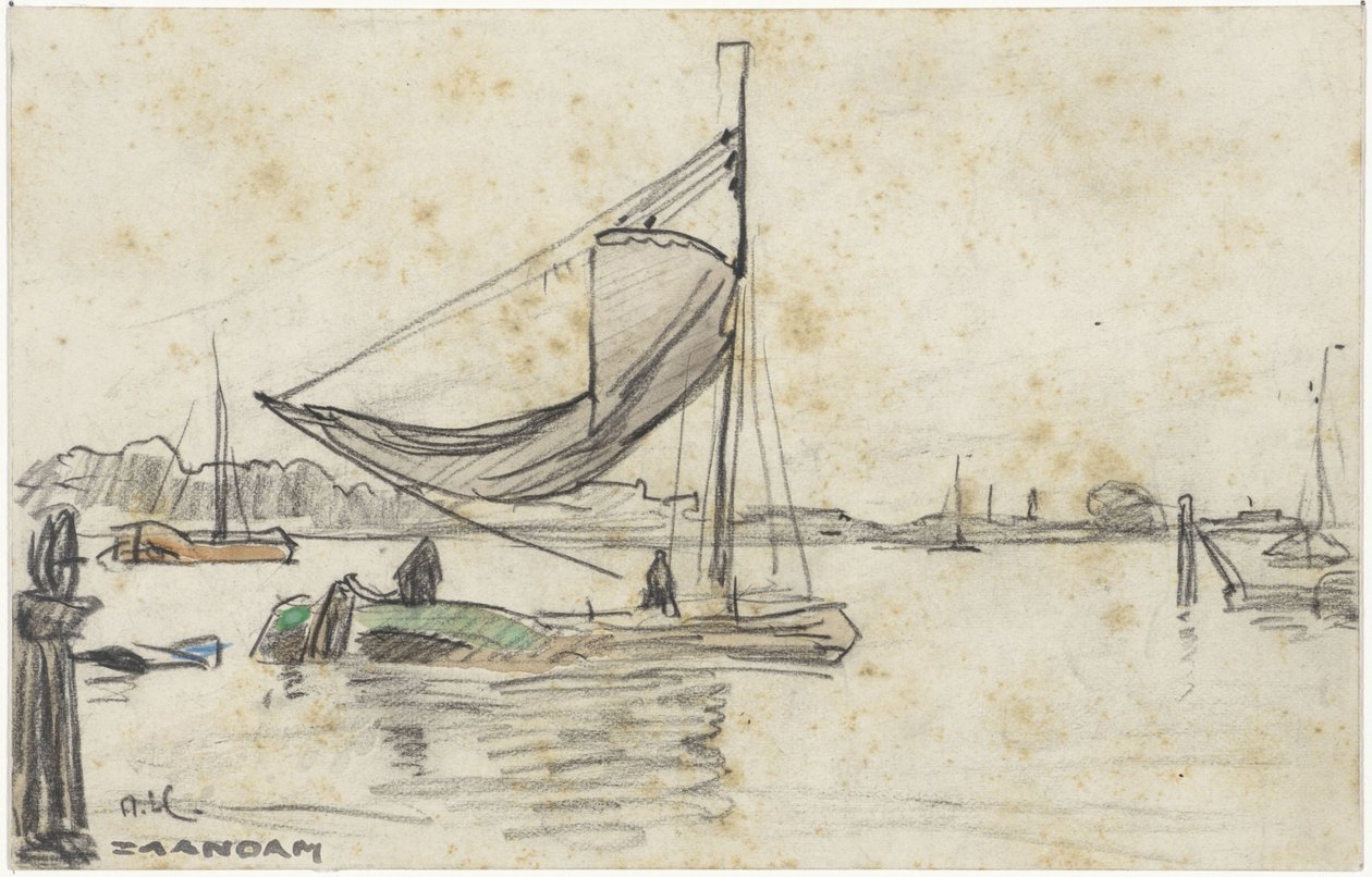 Segelschiffe auf der Zaan bei Zaandam von Adolf le Comte