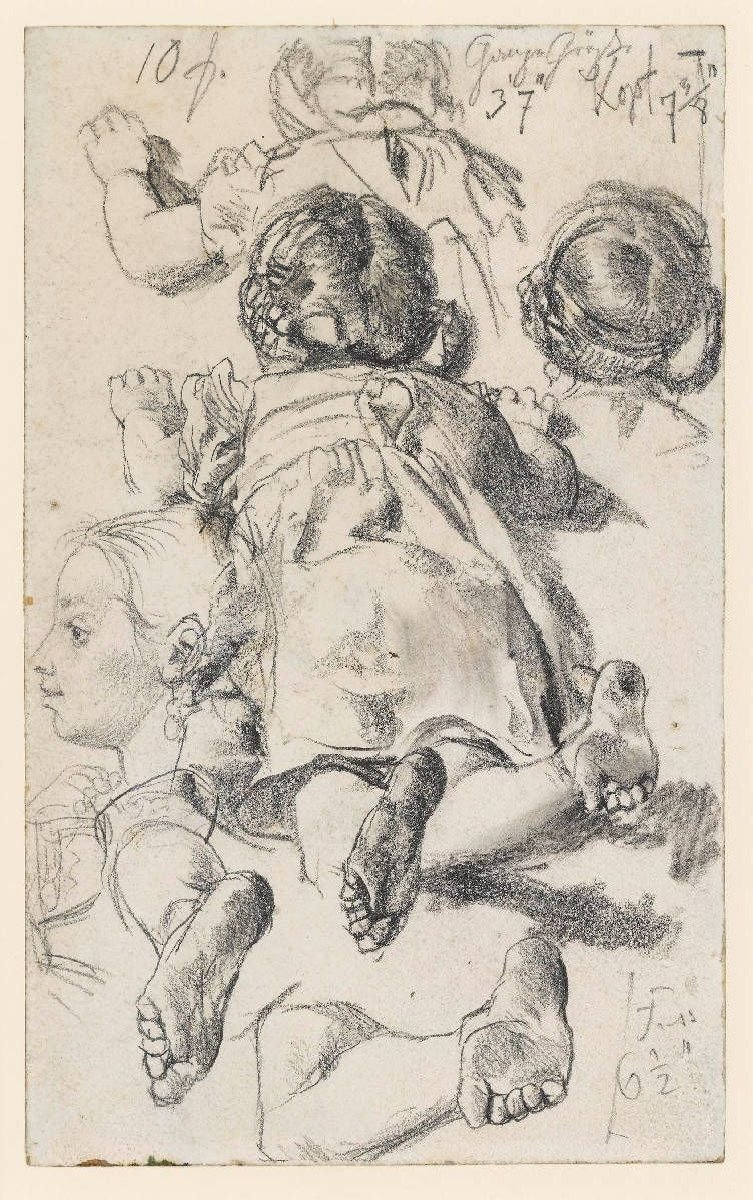 Modellstudien nach einem auf dem Bauch liegenden Mädchen von Adolph Menzel