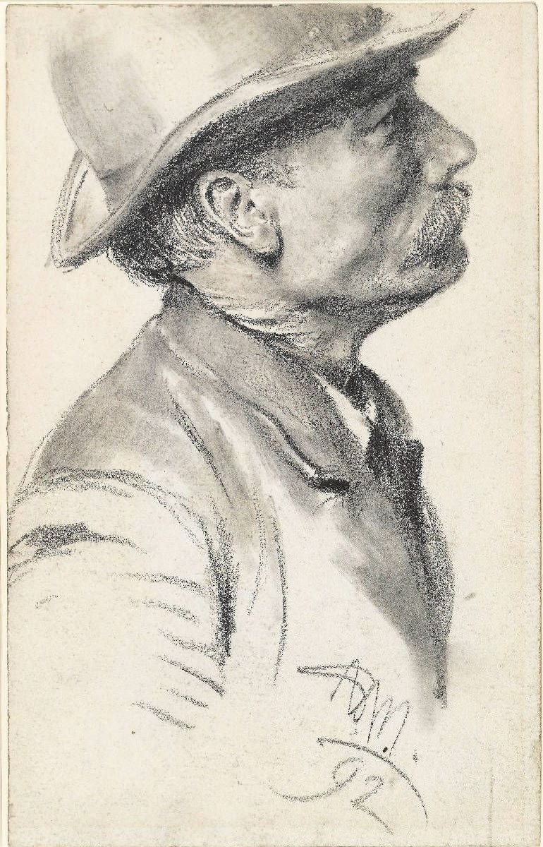 Schnauzbärtiger Mann mit Hut von Adolph Menzel