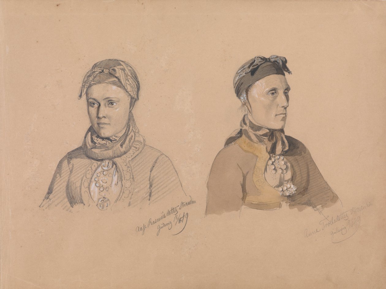 Aase Rasmusdatter Stranden und Anna Troelsdatter Kittelsviken von Adolph Tidemand