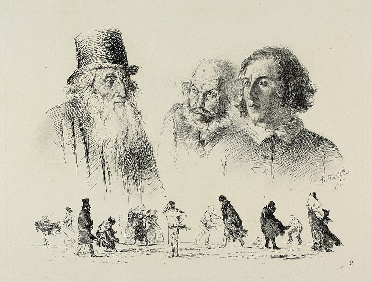 Platte zwei, aus Radierversuche von Adolph Menzel