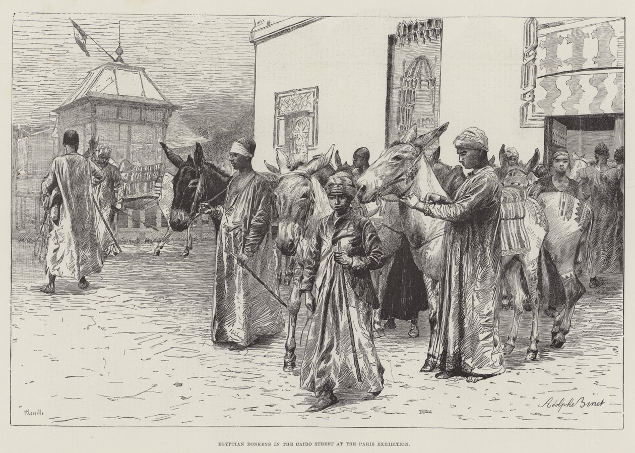 Ägyptische Esel in der Kairo-Straße auf der Pariser Ausstellung von Adolphe Gustave Binet