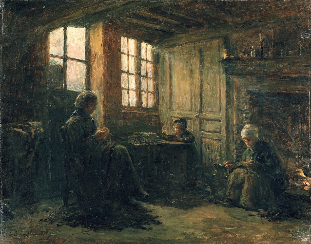 Frauen beim Leinenbrechen, Honfleur, 1877 von Adolphe Felix Cals