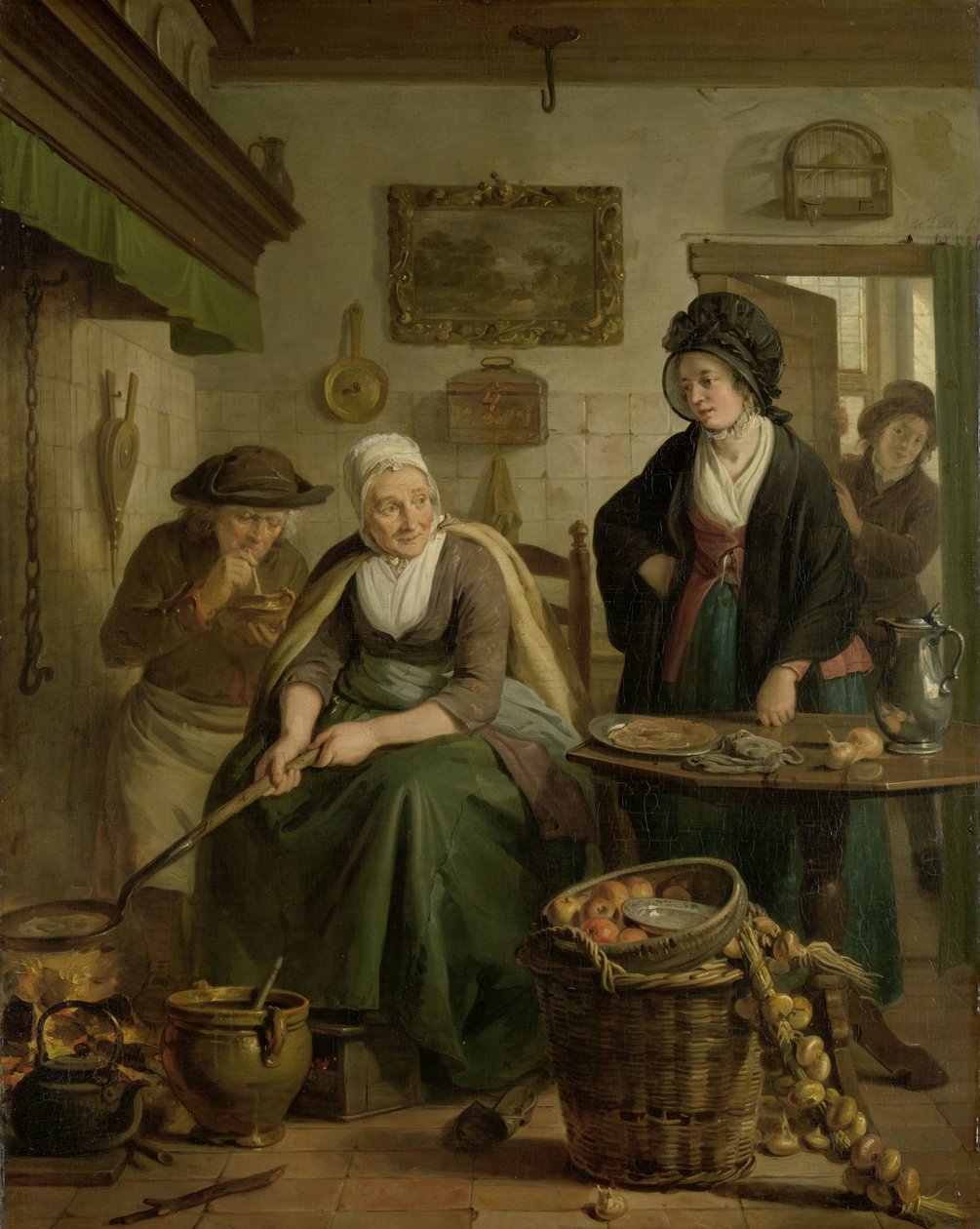 Frau backt Pfannkuchen von Adriaan de Lelie