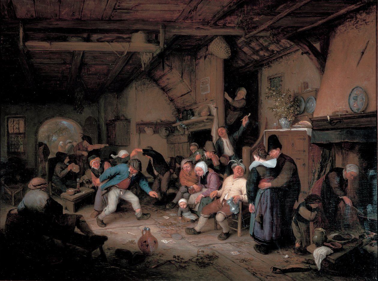 Bauern tanzen in einer Taverne von Adriaen Jansz. van Ostade