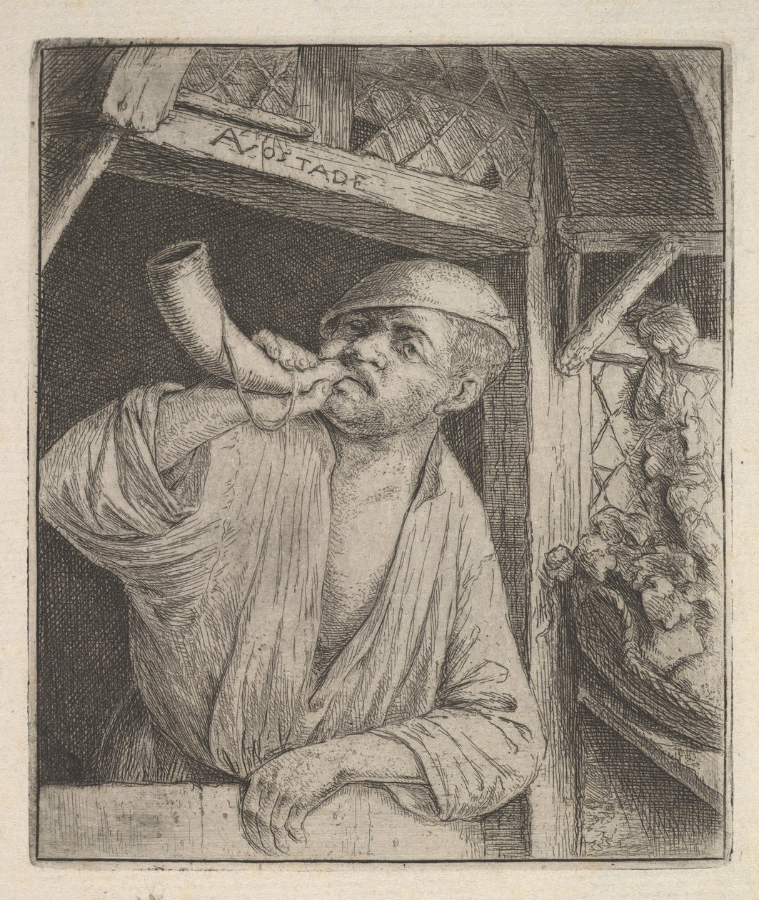 Bäcker bläst Horn (1610-85) von Adriaen Jansz. van Ostade