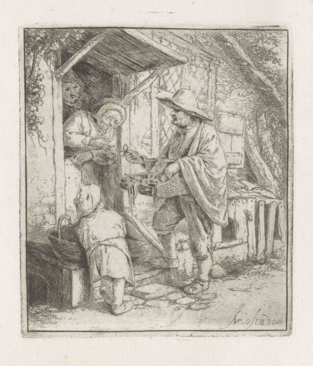 Brillenverkäufer bei einer alten Frau von Adriaen van Ostade