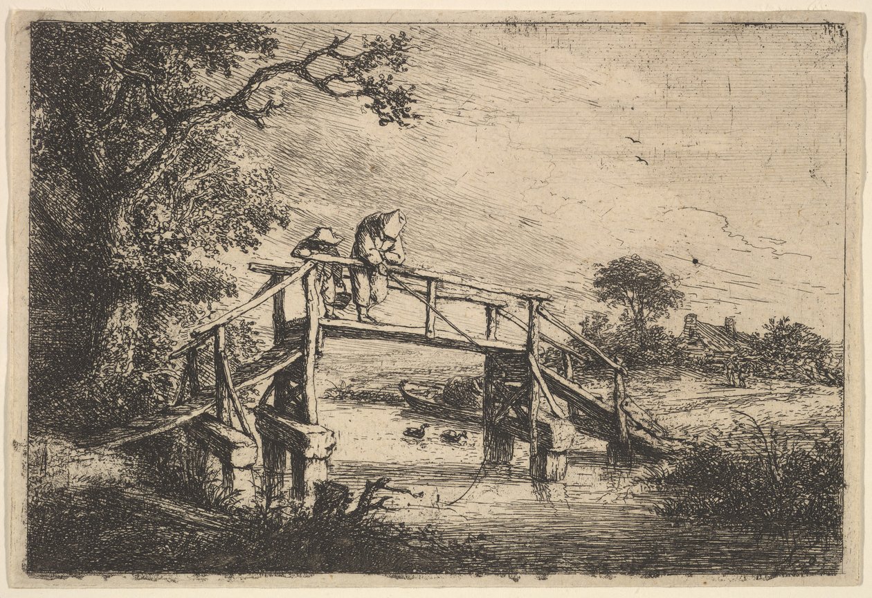 Zwei Angler auf einer Brücke, 1647 von Adriaen van Ostade