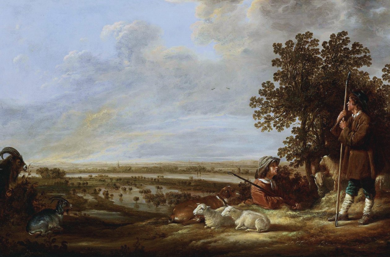Landschaft mit zwei Hirten und ihren Tieren von Aelbert Cuyp