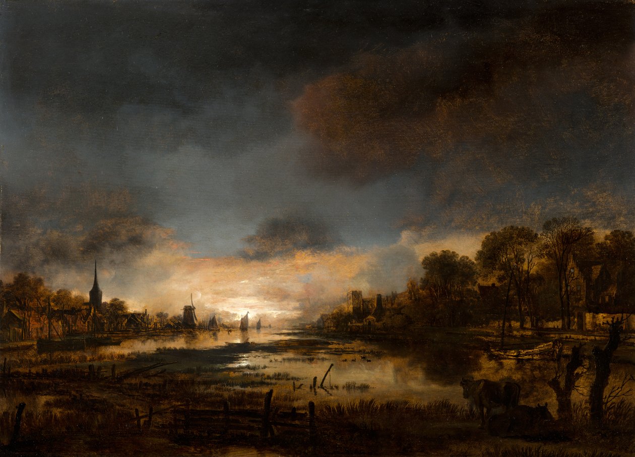 Flusslandschaft bei Sonnenuntergang von Aert van der Neer