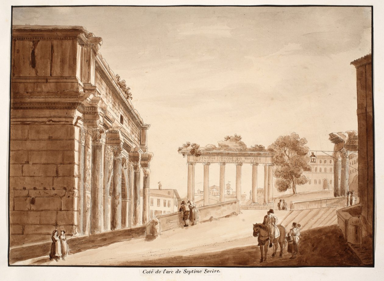 Seitenansicht des Bogens von Septimius Severus, 1833 von Agostino Tofanelli