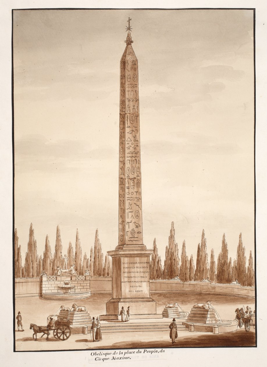 Der Obelisk auf der Piazza del Popolo, vom Circus Maximus, 1833 von Agostino Tofanelli