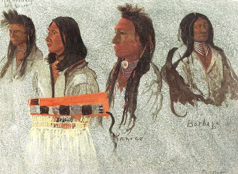 Vier Indianer, Skizze von Albert Bierstadt
