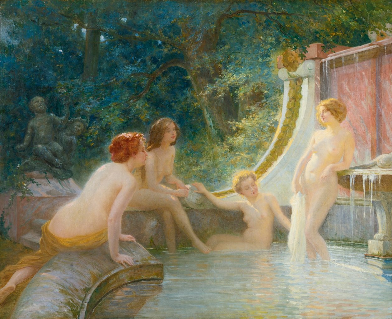 Junge Badende in einem Brunnen von Albert Auguste Fourie