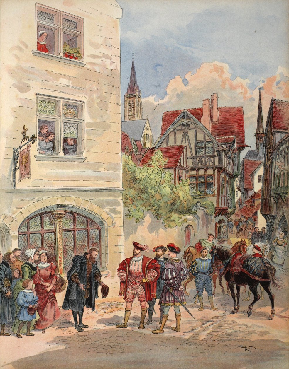 Franz I. wird von Estienne an der Tür seiner Druckerei empfangen, Illustration aus 