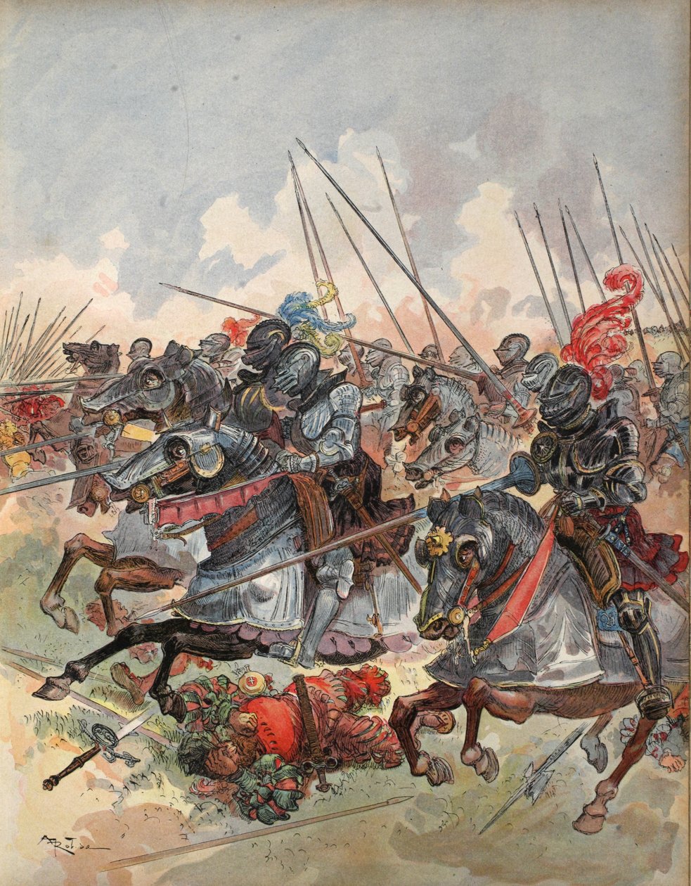 Die Gendarmerie maskiert Artillerie in der Schlacht von Pavia, Illustration aus 