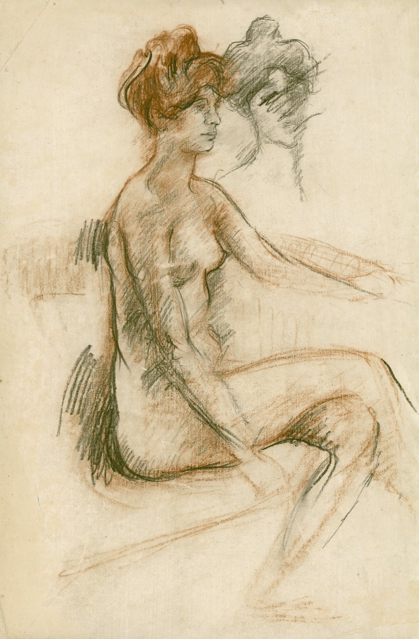 Studie eines sitzenden Aktes, linker Arm erhoben, ca. 1890 von Albert de Belleroche