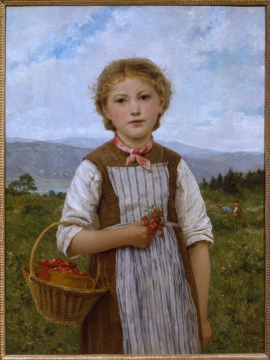 Mädchen mit Erdbeeren von Albert Anker