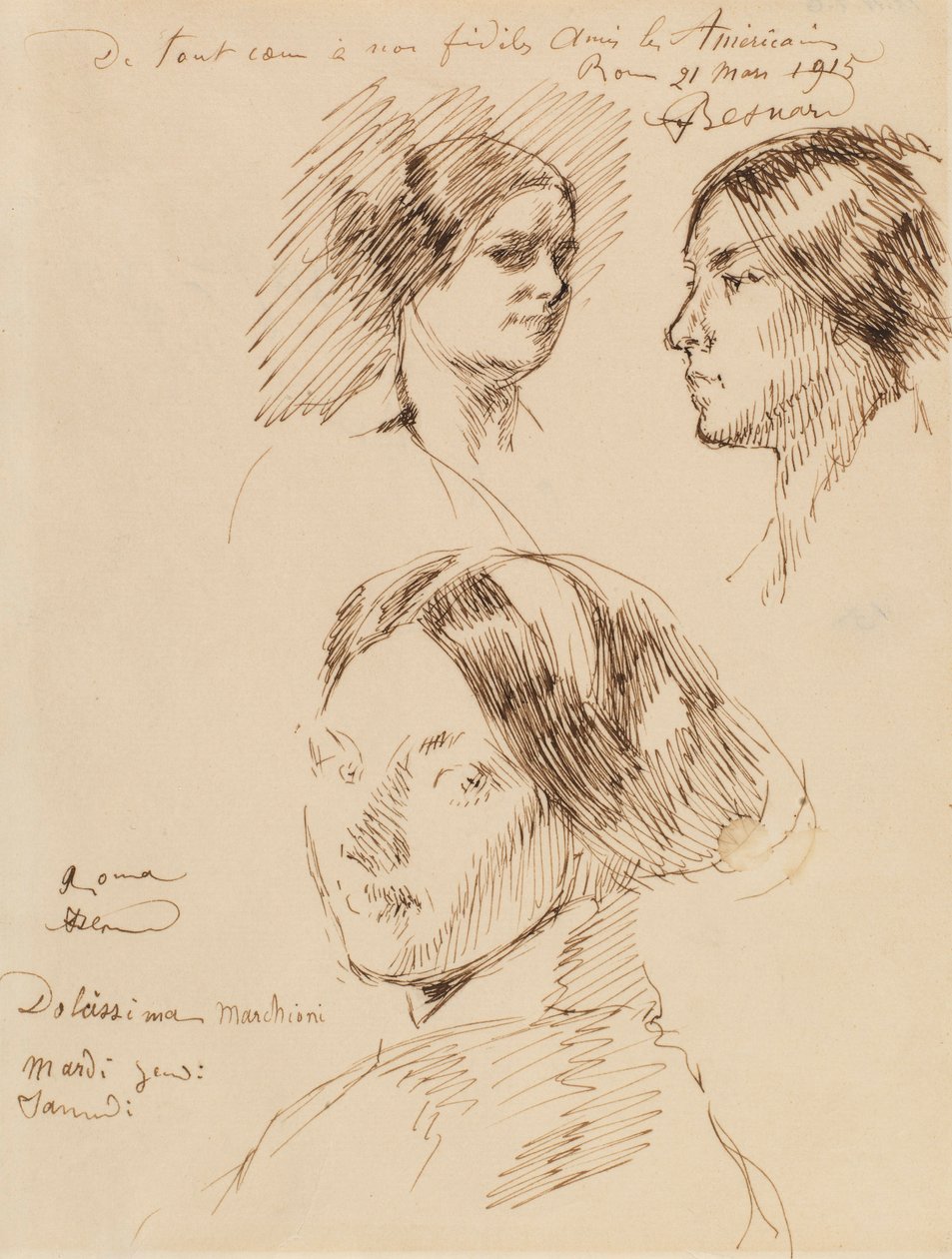 Drei Porträtköpfe einer Frau von Albert Besnard