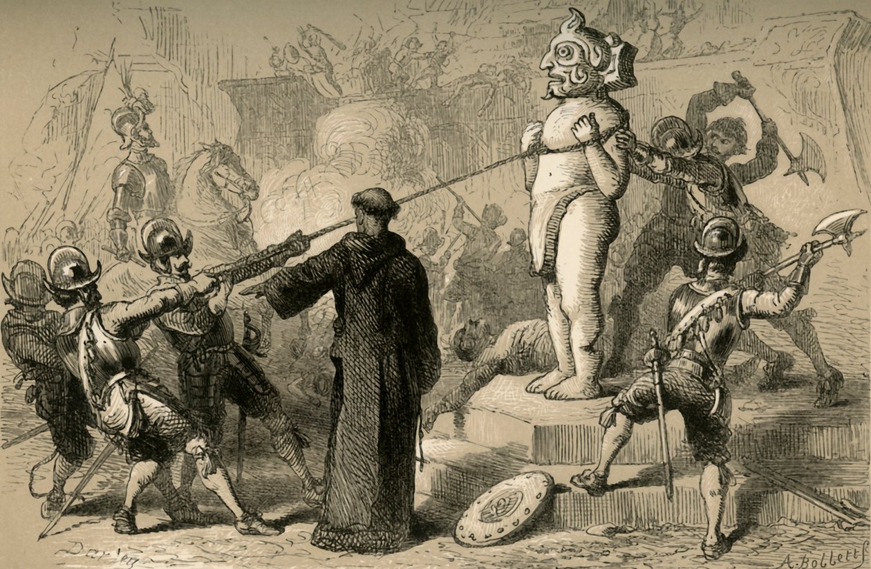 Spanier zerstören mexikanische Idole, 1877 von Albert Bobbett