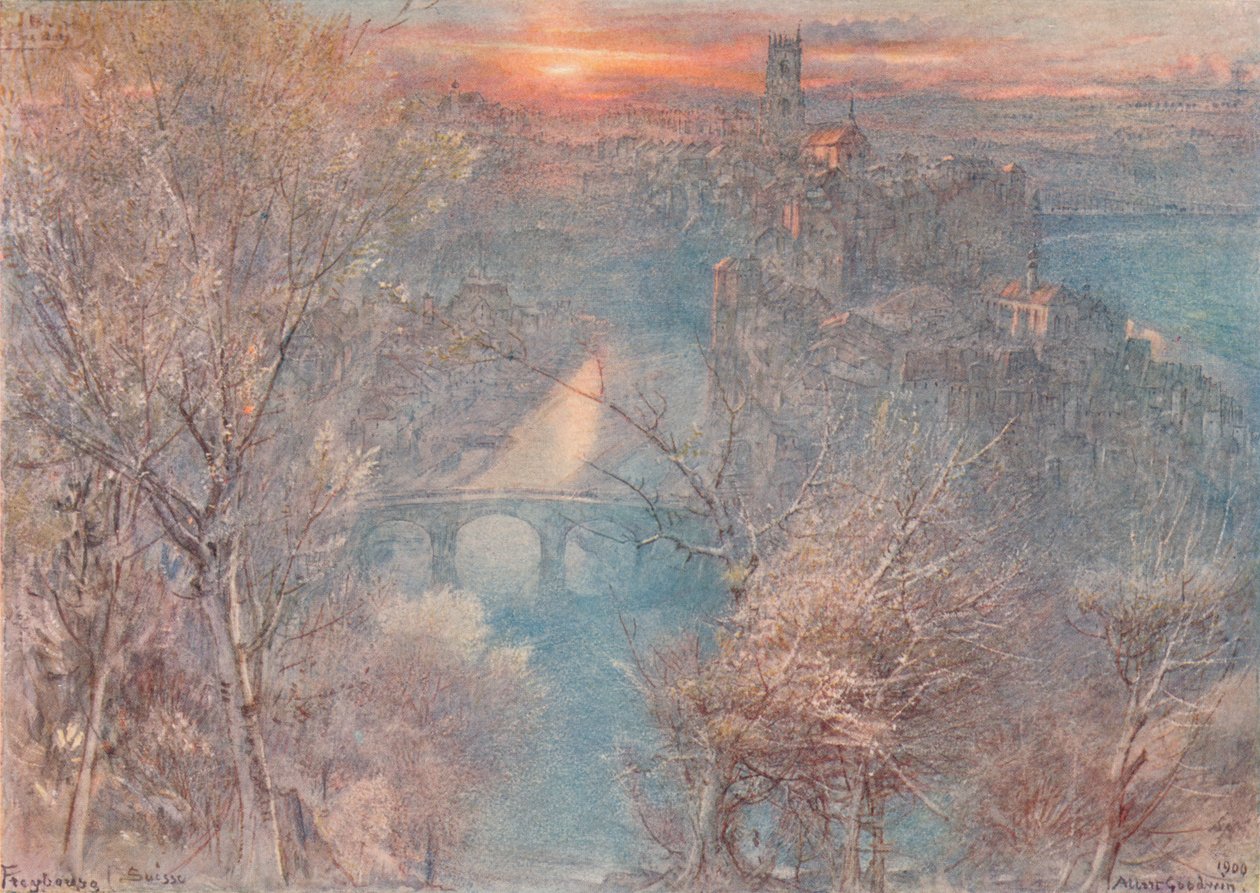 Freiburg, Schweiz: Sonnenaufgang, 1900, 1923 von Albert Goodwin