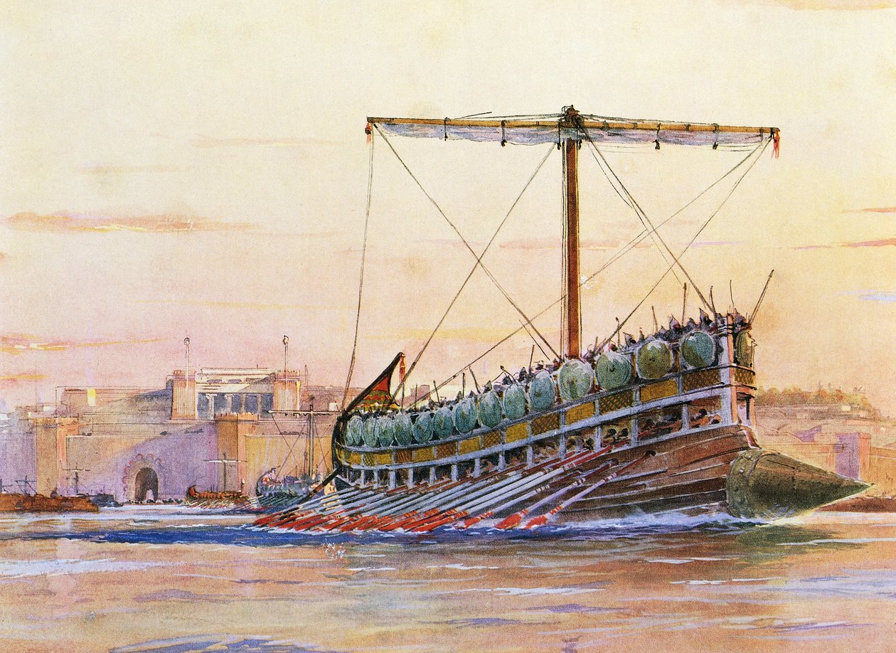Assyrische Galeere, Aquarell von Albert Sebille (1874-1953) von Albert Sébille