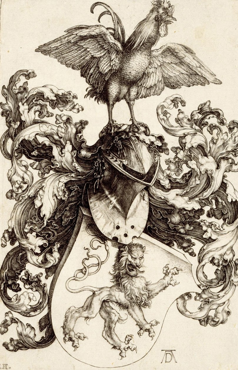 Wappen mit einem Löwen und einem Hahn von Albrecht Dürer