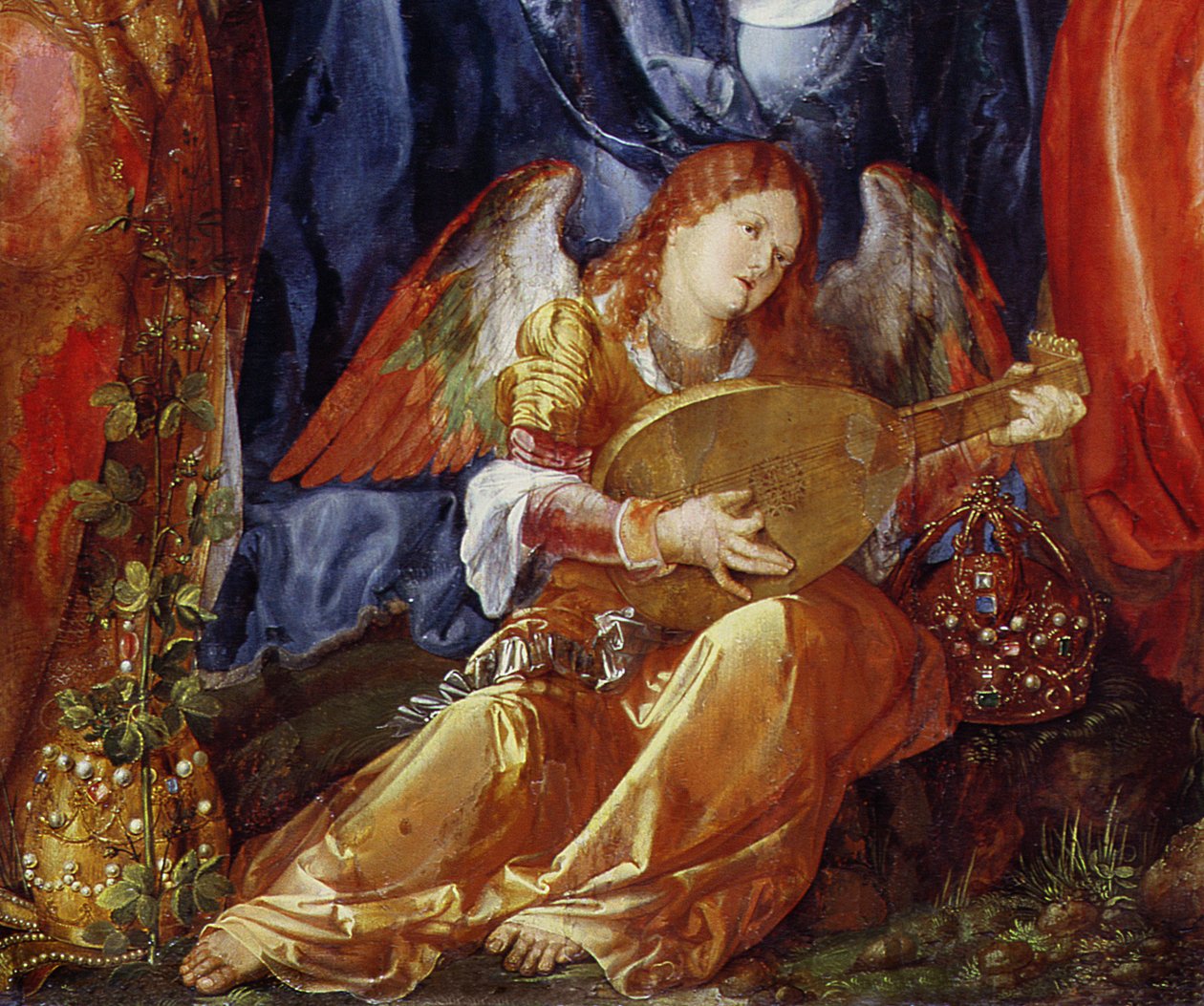 Das Fest der Rosenkränze, Detail des Engelmusikers, 1506 (Detail) von Albrecht Dürer