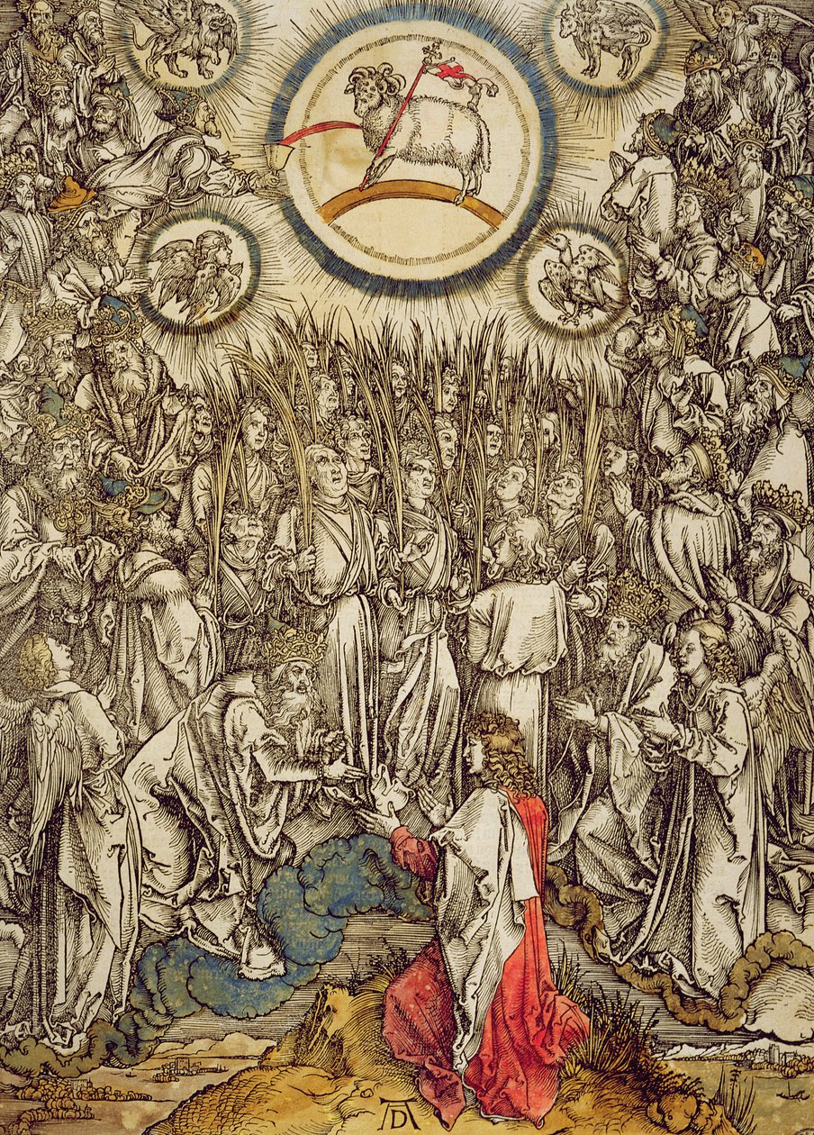 Das Lamm Gottes erscheint auf dem Berg Zion, 1498 (Farbholzschnitt) von Albrecht Dürer