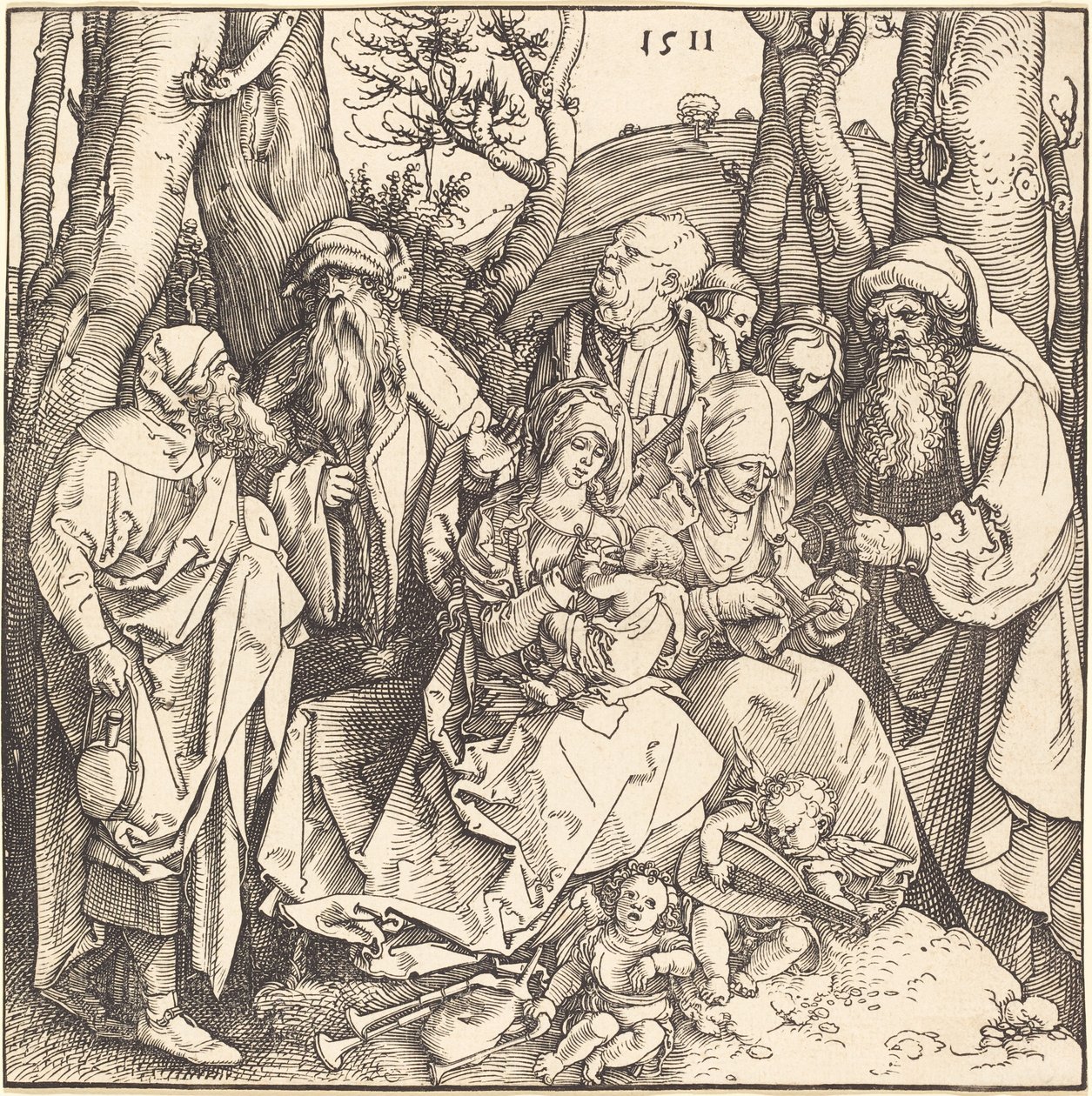 Die Heilige Familie mit zwei musizierenden Engeln von Albrecht Dürer