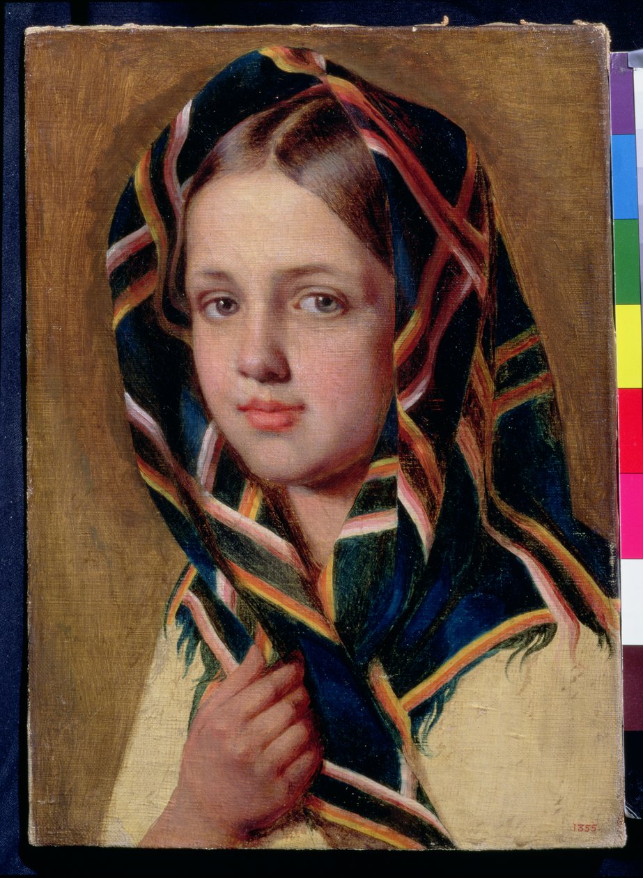 Mädchen in einem Schal von Aleksei Gavrilovich Venetsianov
