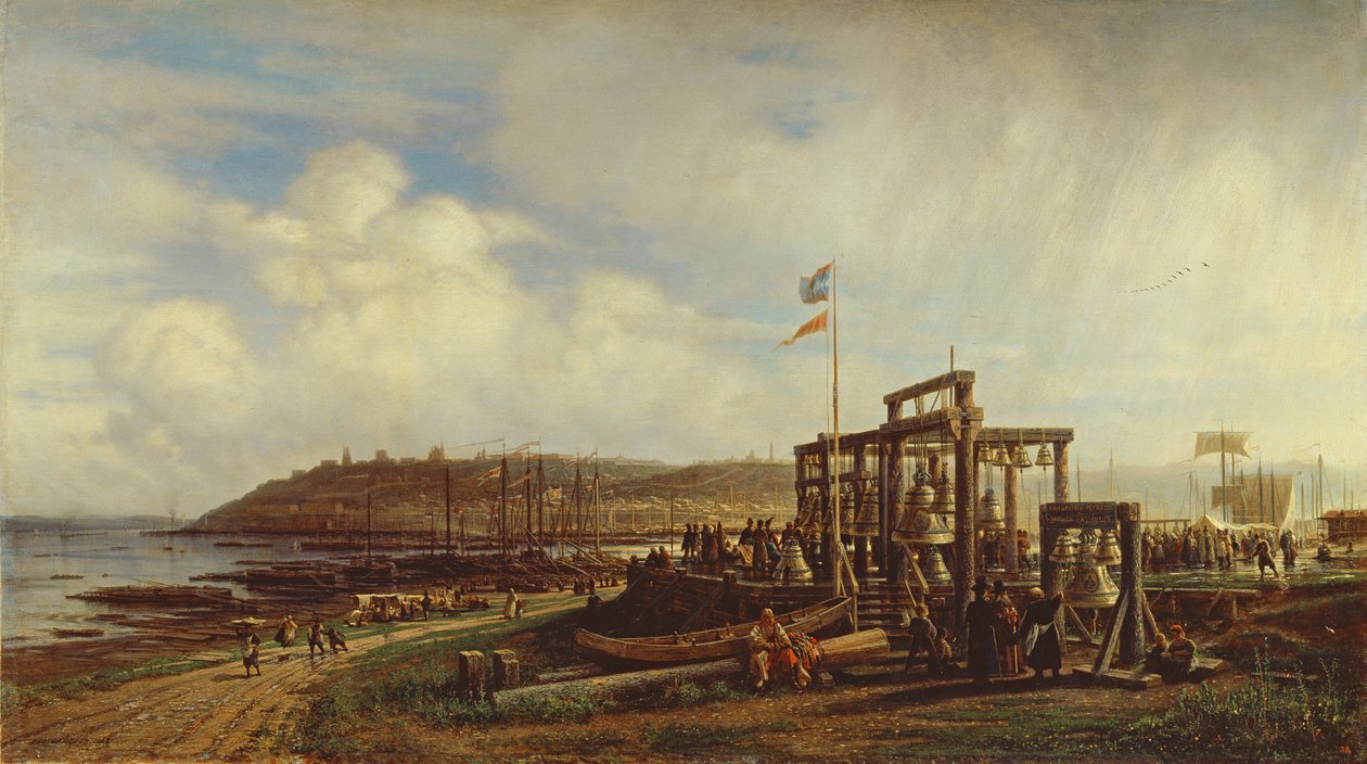 Glockenstände auf einem Markt in Nischni Nowgorod, 1862 von Aleksei Petrovich Bogolyubov
