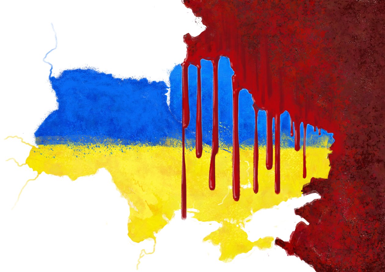 Ukraine von Russland blutig geschlagen (Illustration) von Alessandro Lonati