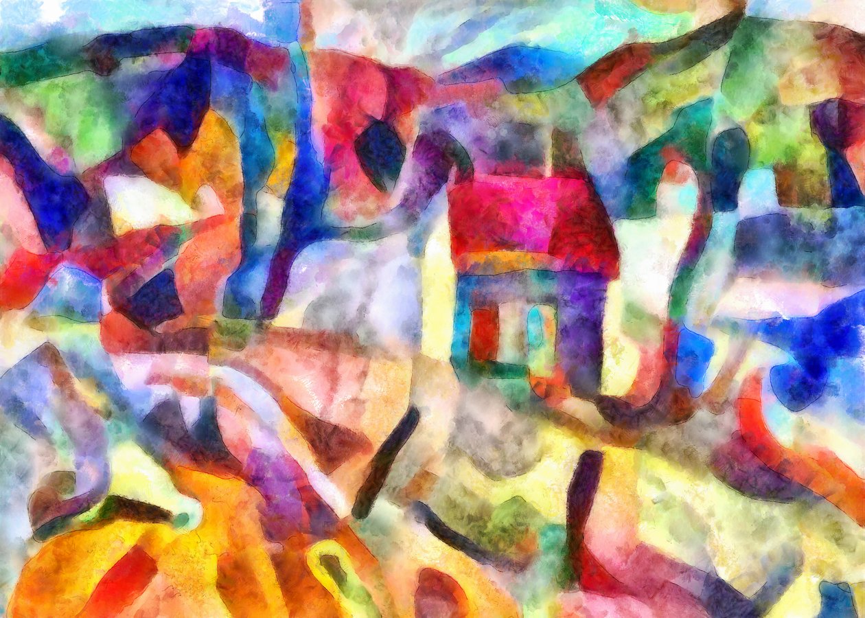 Grünes Fenster, gelbe Wand, rotes Dach von Alex Caminker
