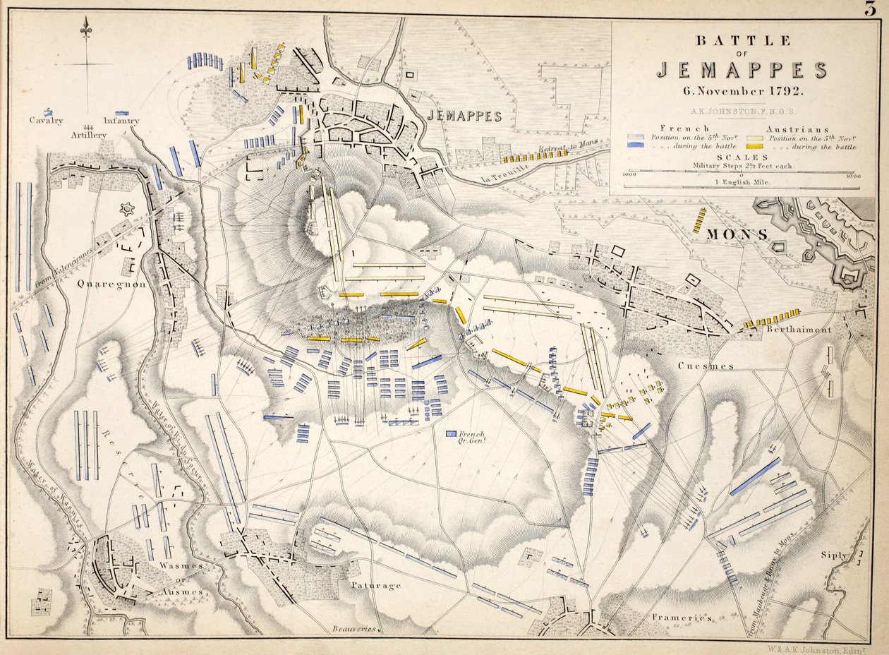 Karte der Schlacht von Jemappes, veröffentlicht von William Blackwood und Sons, Edinburgh und London, 1848 von Alexander Keith Johnston