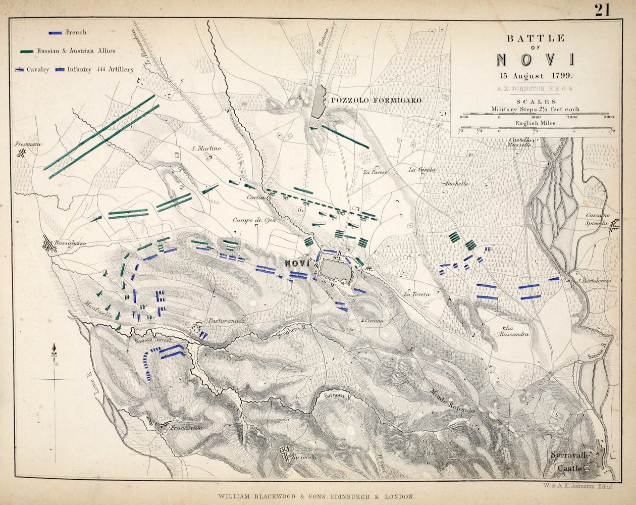 Karte der Schlacht von Novi, veröffentlicht von William Blackwood und Sons, Edinburgh und London, 1848 von Alexander Keith Johnston