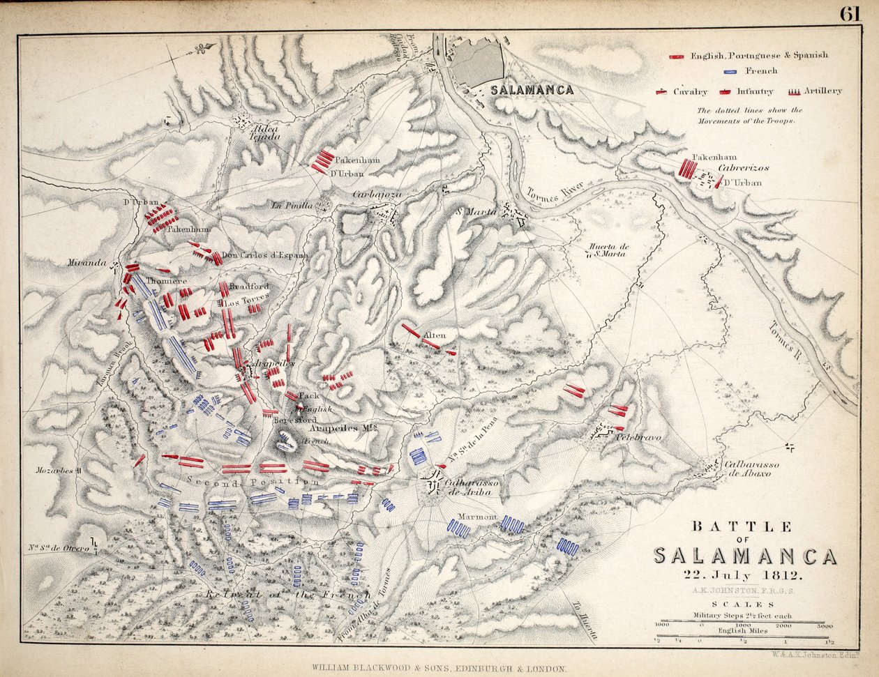 Karte der Schlacht von Salamanca, veröffentlicht von William Blackwood and Sons, Edinburgh und London, 1848 von Alexander Keith Johnston