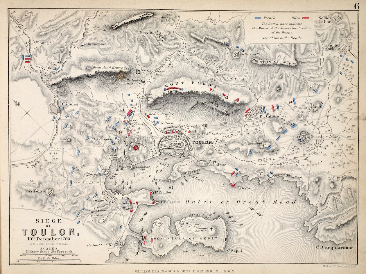 Karte der Belagerung von Toulon, veröffentlicht von William Blackwood and Sons, Edinburgh und London, 1848 von Alexander Keith Johnston