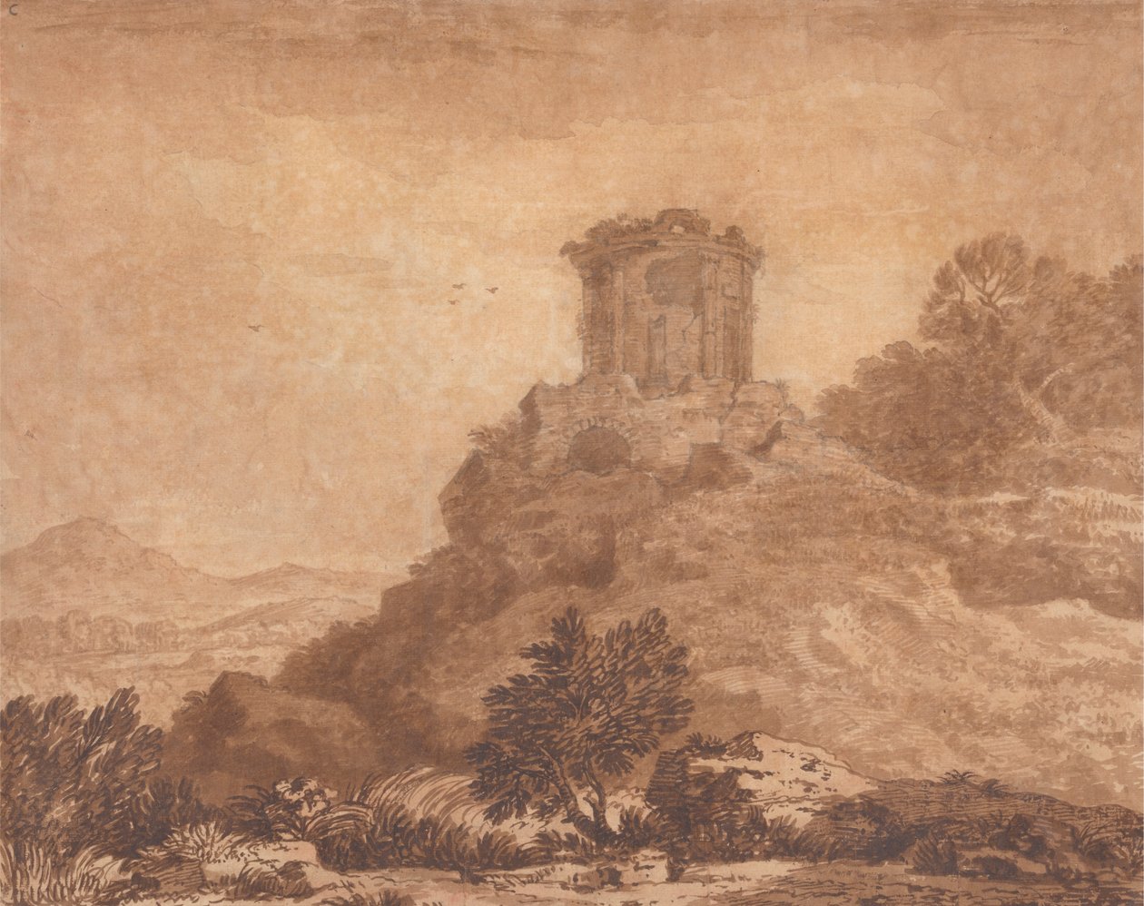 Landschaft mit einem zerstörten Tempel von Alexander Cozens