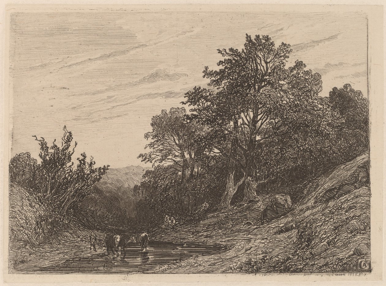 Herde in einem Bach von Alexandre Calame