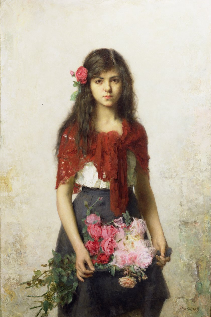 Junges Mädchen mit Blüten von Alexei Alexevich Harlamoff