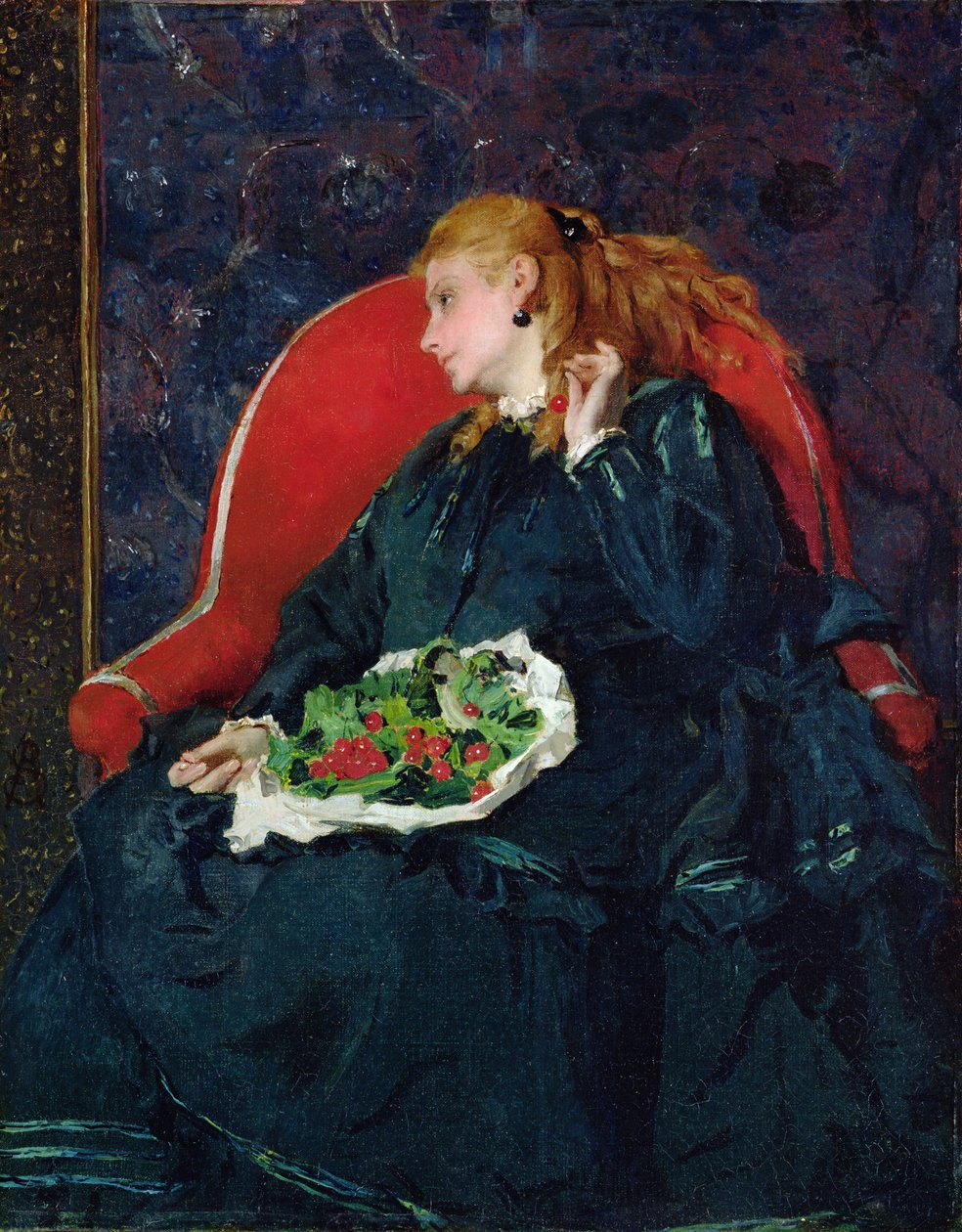 Frau mit Kirschen von Alfred Emile Stevens