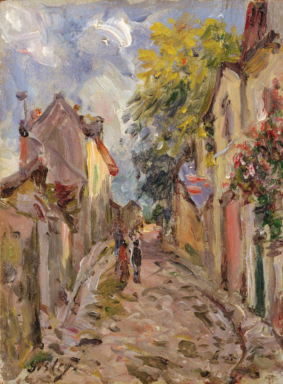 Dorfstraßenszene (Tafel) von Alfred Sisley