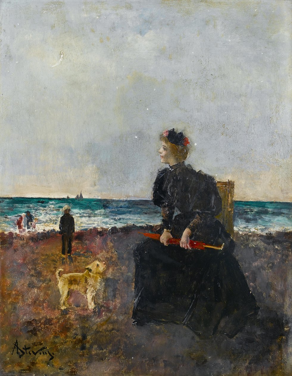 Frau sitzt am Strand von Alfred Emile Stevens