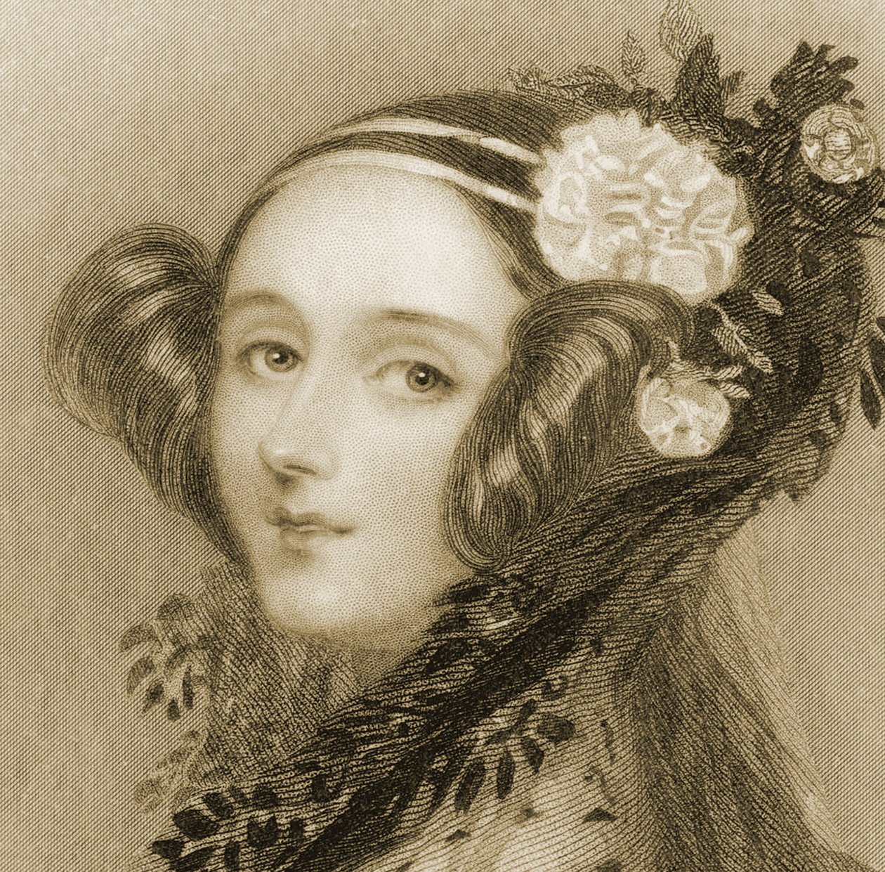 Sepia-Porträt von Augusta Ada King, Gräfin von Lovelace von Alfred Edward Chalon