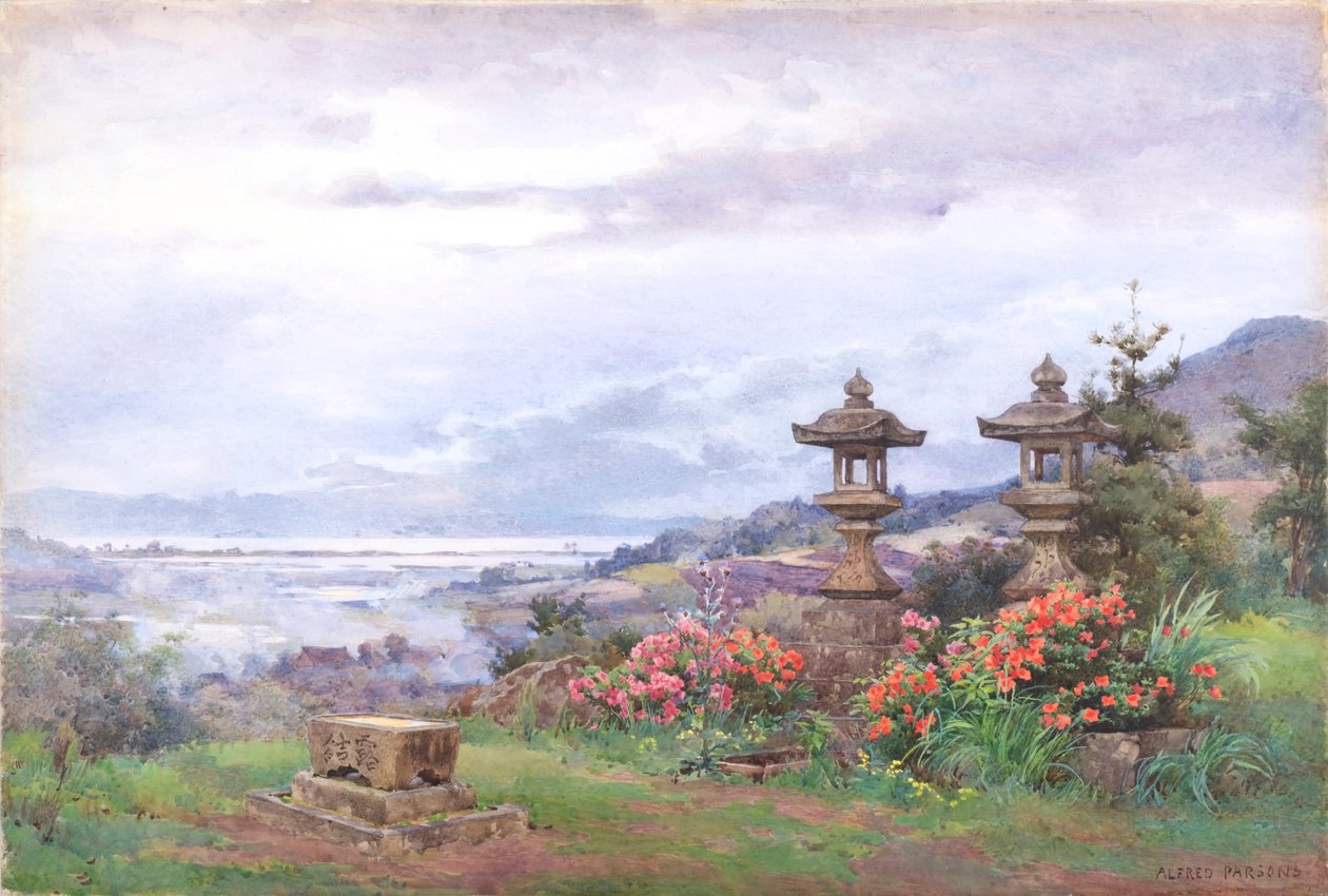 Sonnenuntergang über dem Biwa-See, von Tennenji von Alfred Parsons